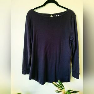 Loft long sleeve boat neck back button top size Large Navy